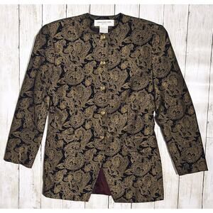 Jones New York Pure Silk Paisley Button Up Blazer 2 Petite